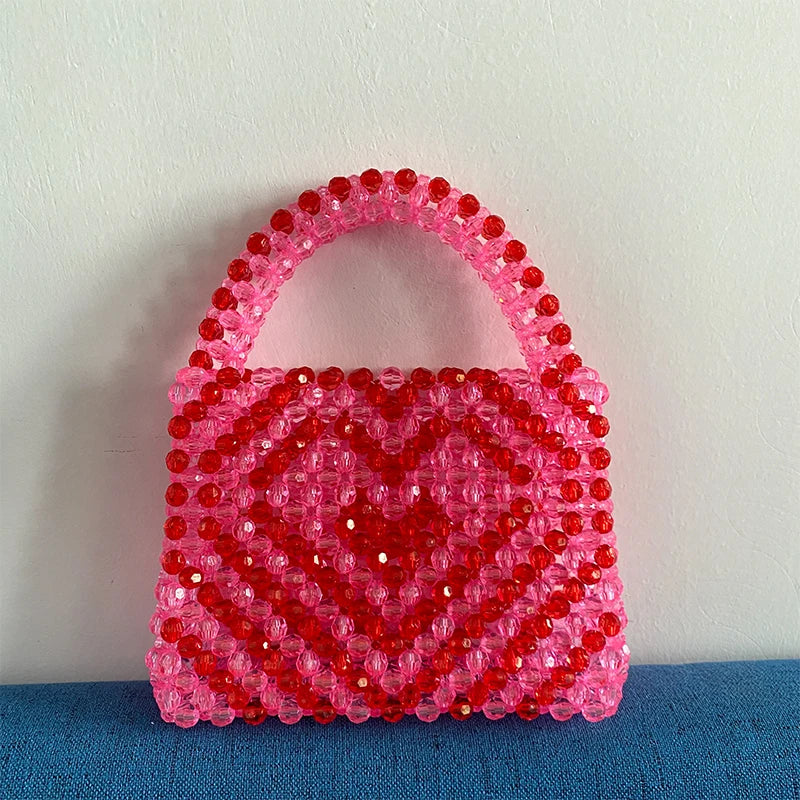 Beading Handmade Fashion Exquisite Shopping Totes Bags Female Pink Love Handbag for Women 2023 Party Dinner Valentine's Day