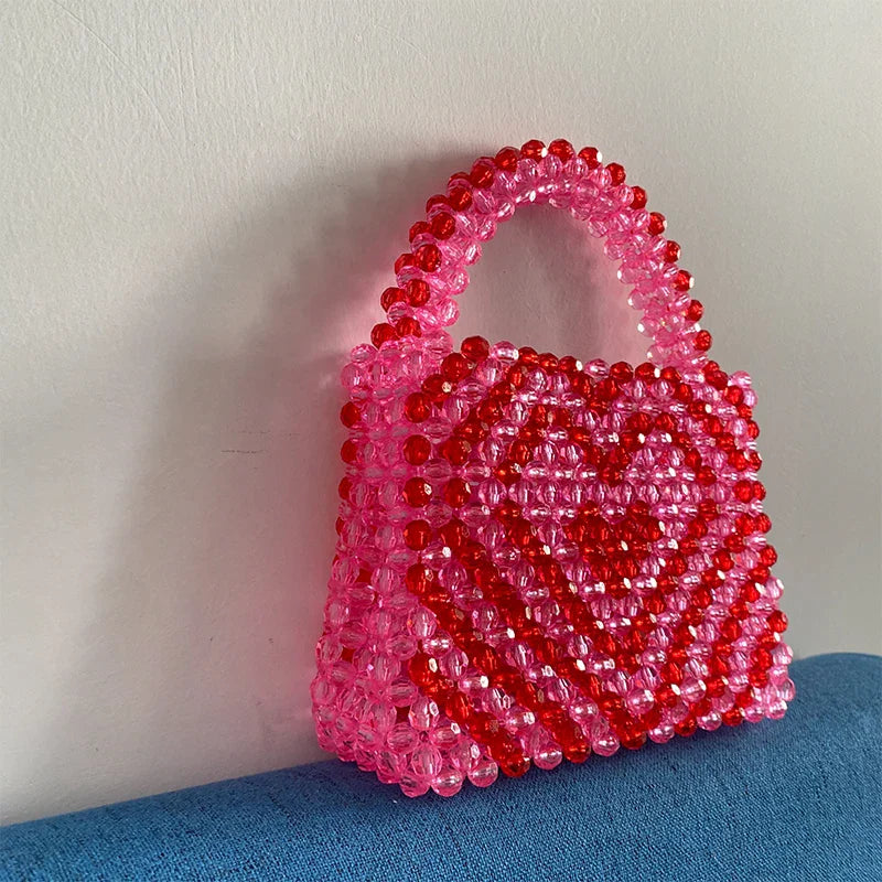 Beading Handmade Fashion Exquisite Shopping Totes Bags Female Pink Love Handbag for Women 2023 Party Dinner Valentine's Day