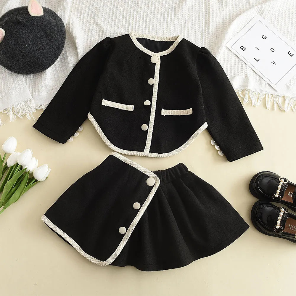 Bear Leader Fashion Kids Girls Princess 2pcs Clothes Set Autumn Winter Children Coat Outwear+Skirts Vintage Outfits Suit 2-12Y AW0101black