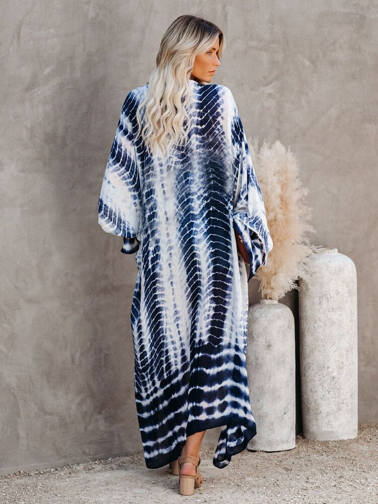 Bikini Cover Up Tie Dye Printed Swimsuit Cape Pareo Bohemian Beach Kimono Dresses Self Belted Bathing Suits Dropshipping