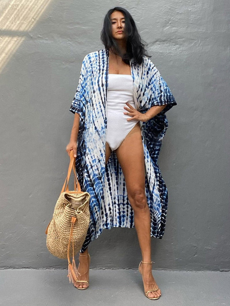 Bikini Cover-ups Beach Pareo Stripes Blue white One Size