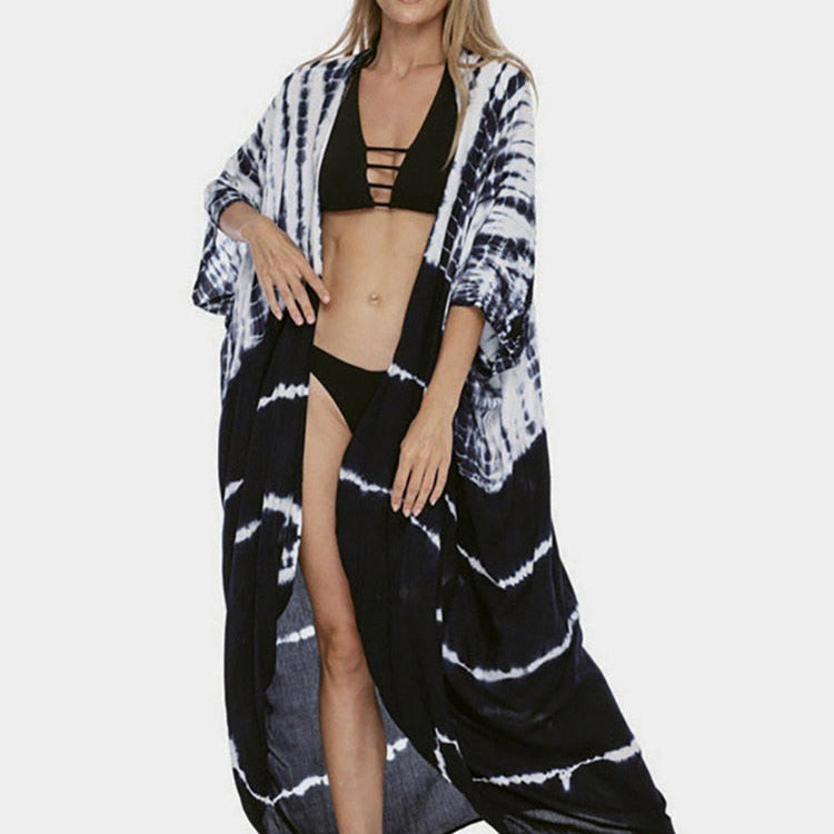 Bikini Cover-ups Beach Pareo Stripes Navy white One Size