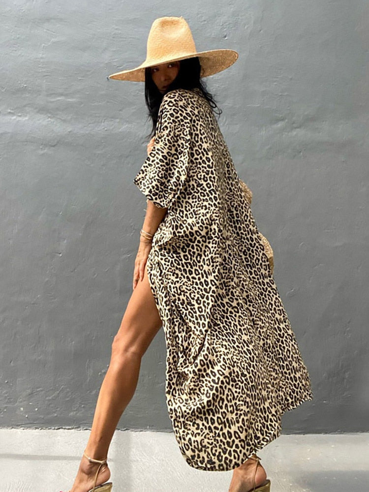 Bikini Cover-ups Beach Pareo Stripes Yellow Leopard One Size