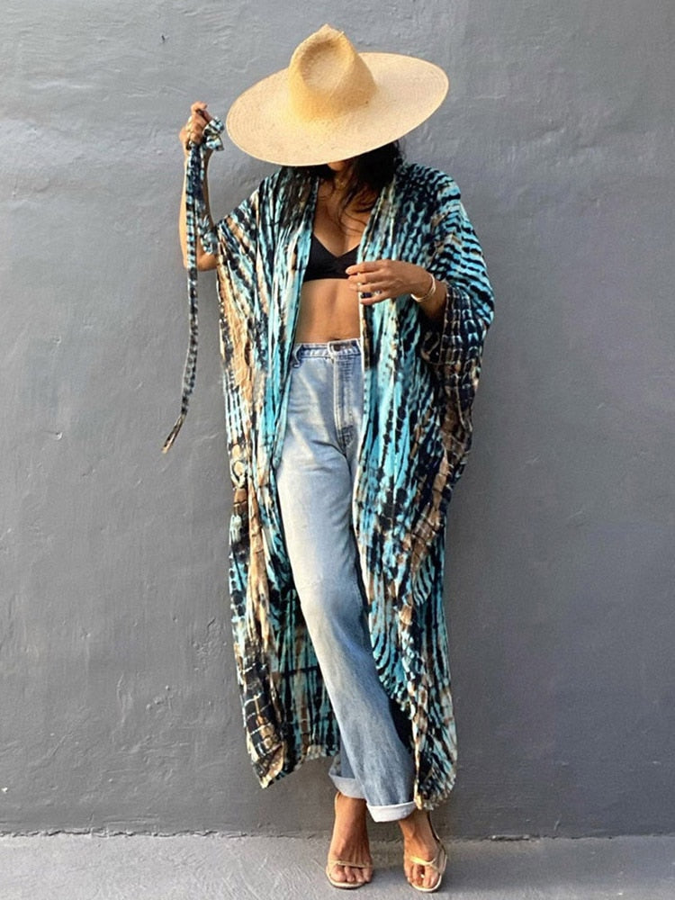 Bikini Cover-ups Beach Pareo Stripes Coffee strip One Size