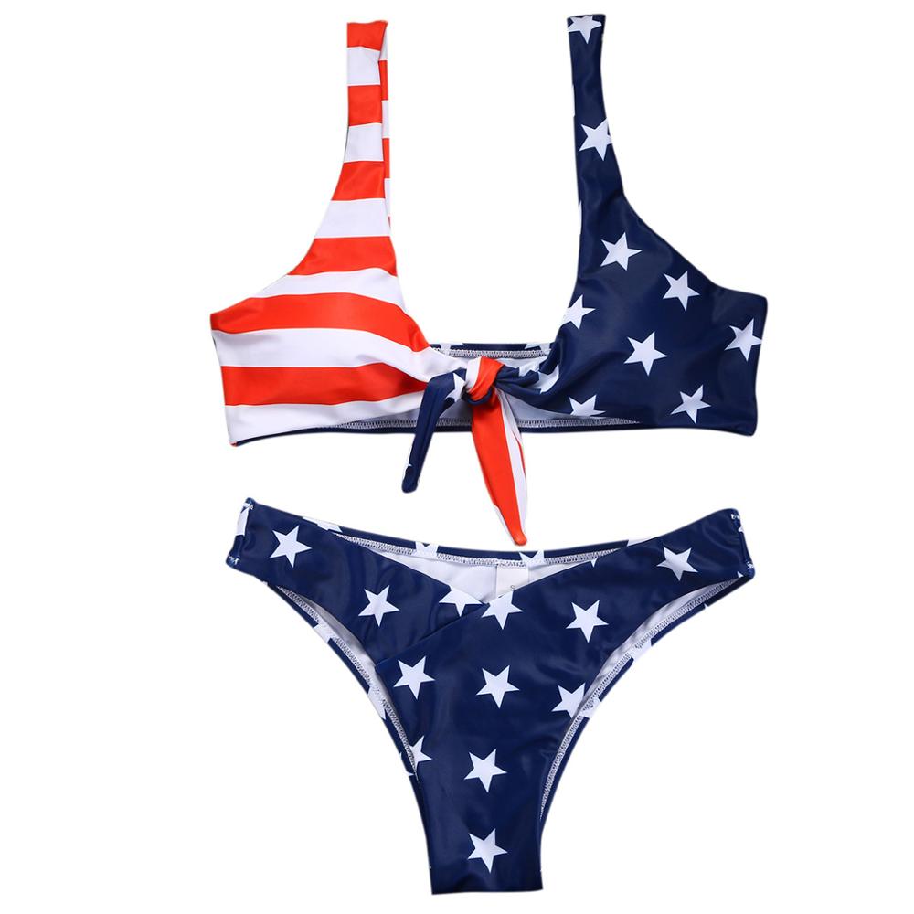 Bikini Flag of USA American Sexy Brazilian Bikini Set Swimsuit Woman Swim Wear Beachwear Tie Knot Front Lady Swimsuit b