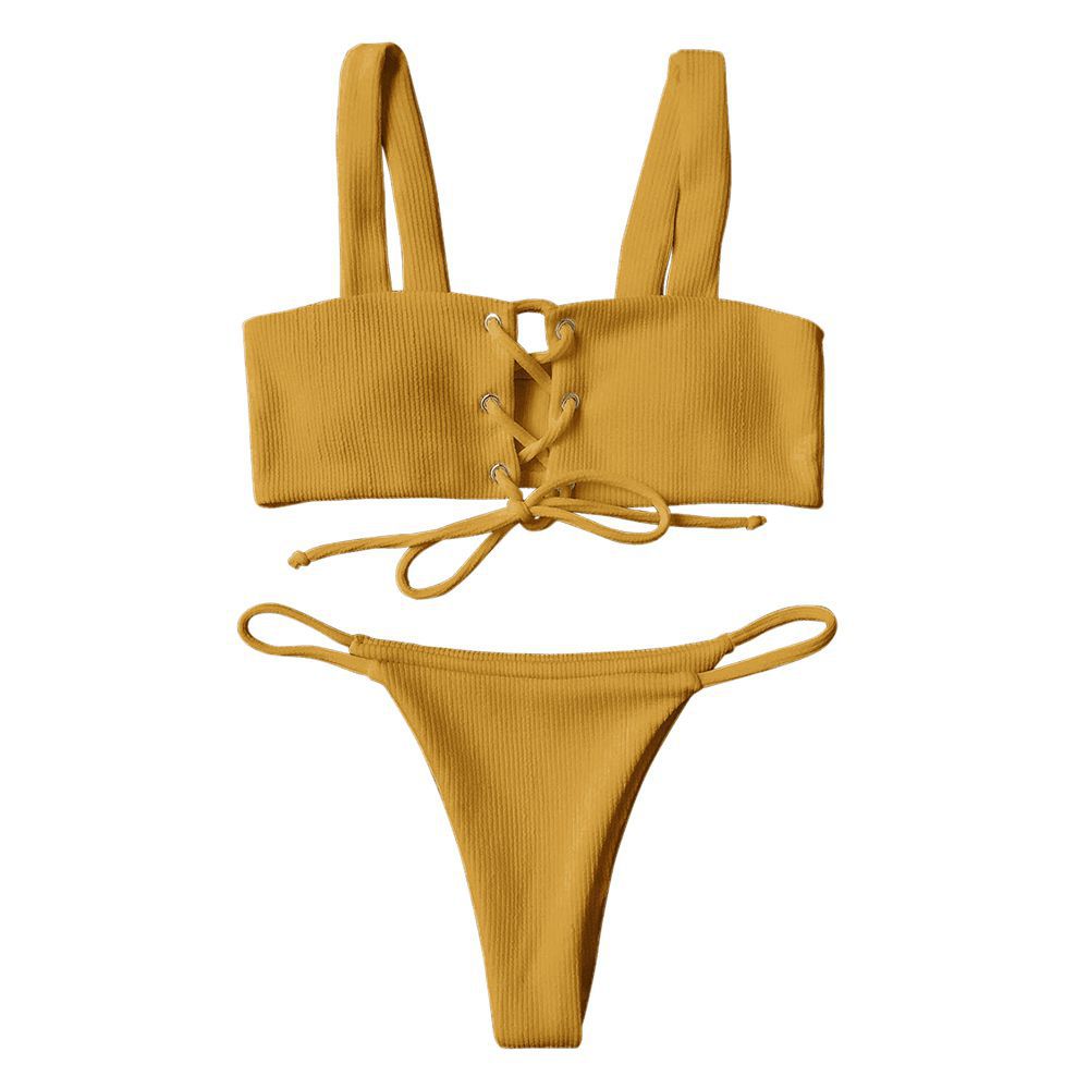 Bikini Set Buttonhole Special Fabric For Women Yellow