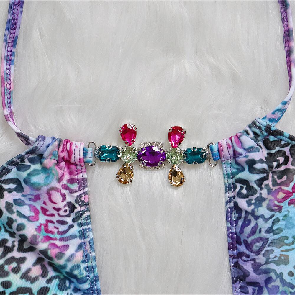 Bikini Sexy Hollow Leopard Print Colorful Luxe Crystal Diamond Swimwear - Swimsuit Women Bikinis Set Bathing Suit New Bikini