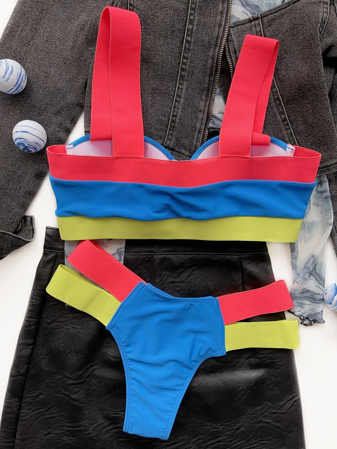 Bikini Sexy Push Up Block Color Patchwork Bandage Swimwear