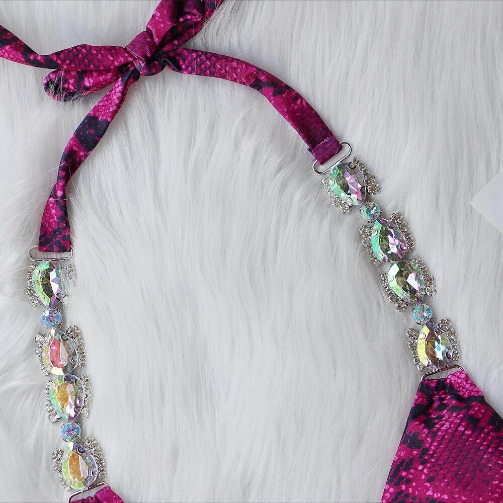 Bikini Sexy Snakeskin Print Luxe Crystal Diamond Chain Swimwear - Swimsuit Bikinis Set Bathing Suit Beach Bikini Female