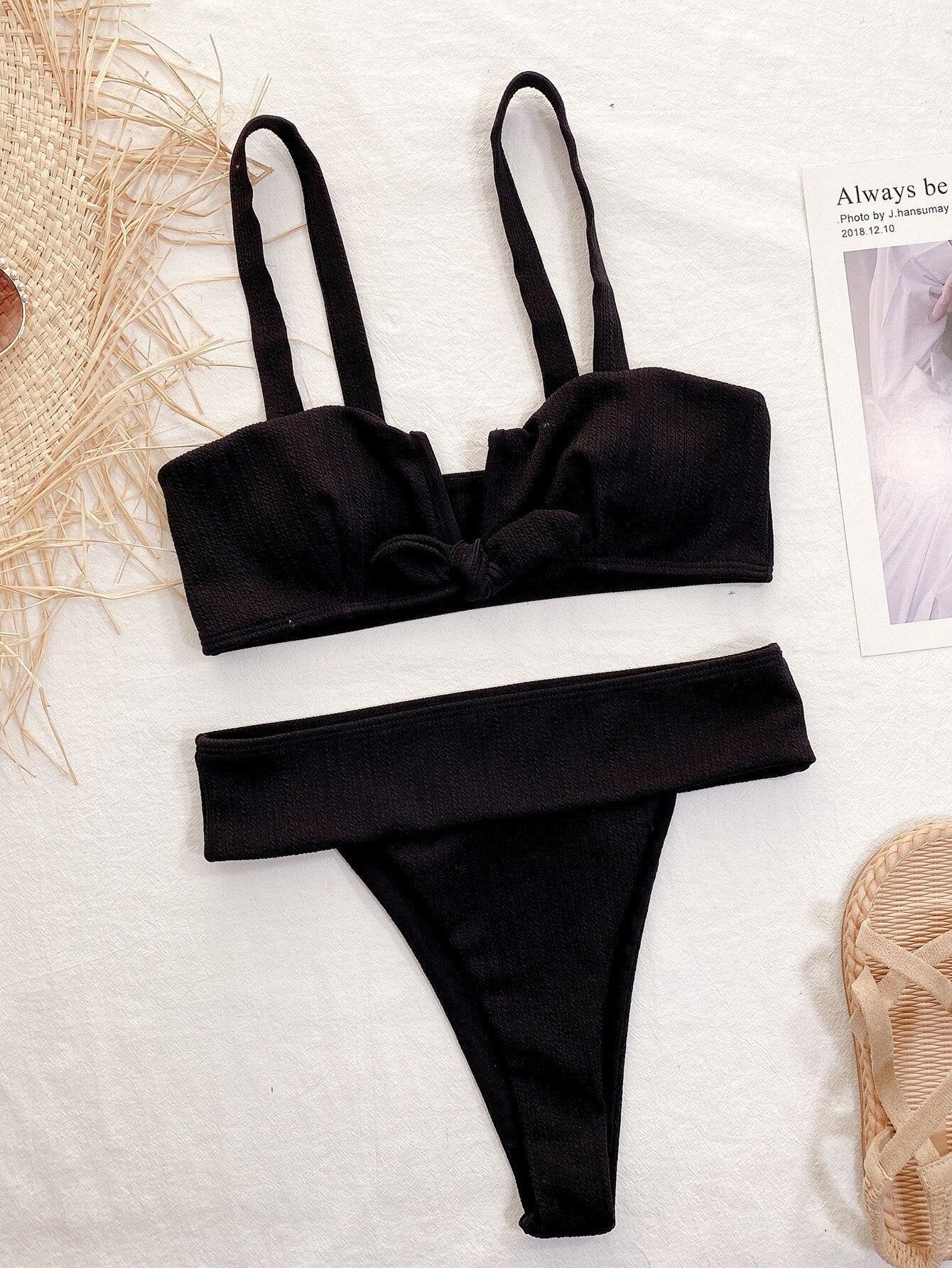 Bikini Sexy V-neck Bowknot High Waist Black Swimwear - Swimsuit Bikinis Set Bathing Suit Bikini Female Push Up Biquinis Black