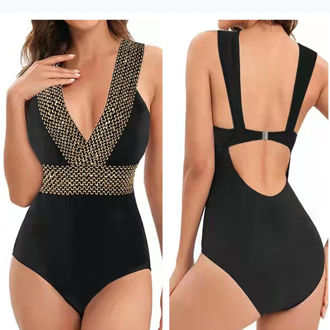 Black Slim One-piece Swimsuit
