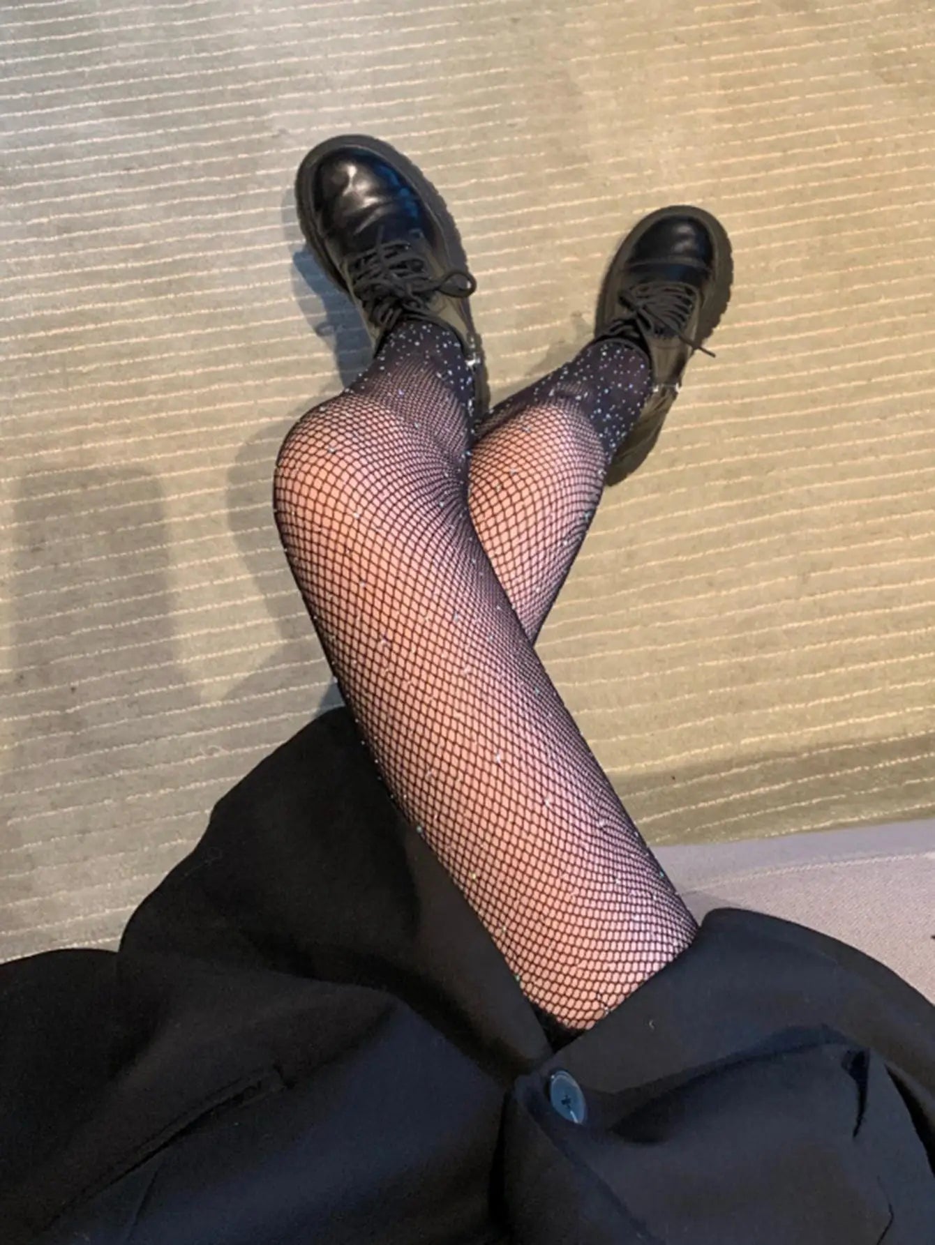 Black stockings with diamonds Women's thin insets trendy and sexy hollow out fishing net stockings Spring hot diamond sparkling