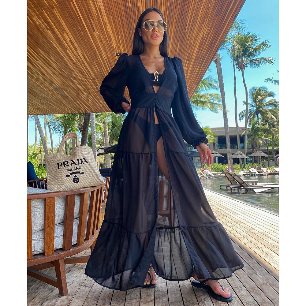 Blue Eyes Bikini Beach Cover up Tunics for Beach Long Kaftan Bikini Cover up Robe de Plage Sarong Beach Swimsuit cover-ups TZ21133D90 One Size