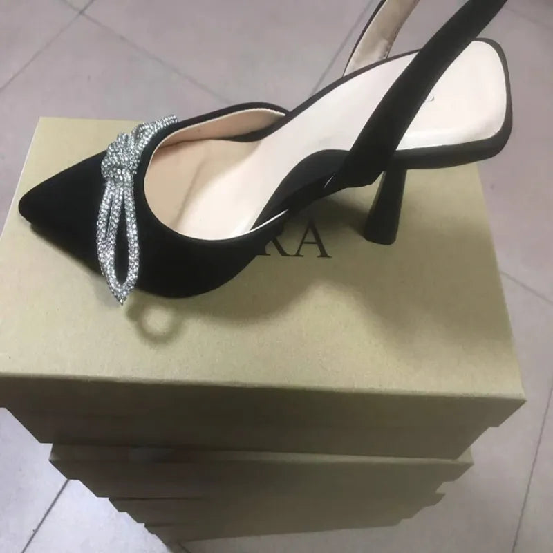 Blue Women's Mueller Shoes Baotou Bow Pointed Heels Summer Fashion Hundred Sexy Women Sandals Shoes Sandals High Heels