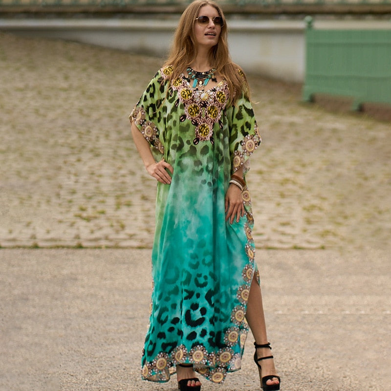 Bohemian Beach Dresses Maxi Robe Swimsuit Cover Ups for Swimwear Kaftans for Women Seaside Holiday Elegant Bathing Suits Style-5 One Size