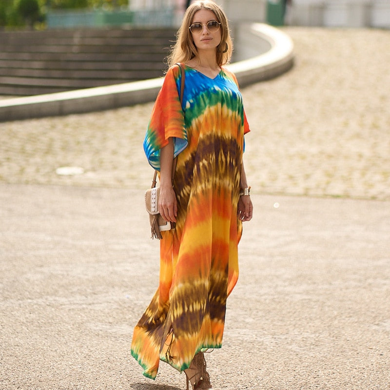 Bohemian Beach Dresses Maxi Robe Swimsuit Cover Ups for Swimwear Kaftans for Women Seaside Holiday Elegant Bathing Suits