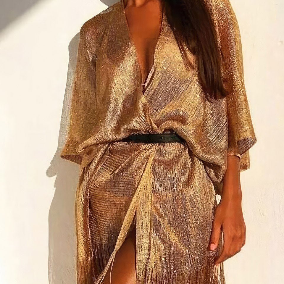 Boho Bikini Cover Up Beach Pareo Women Sexy See-through Mesh Fringe Kimono Sarong