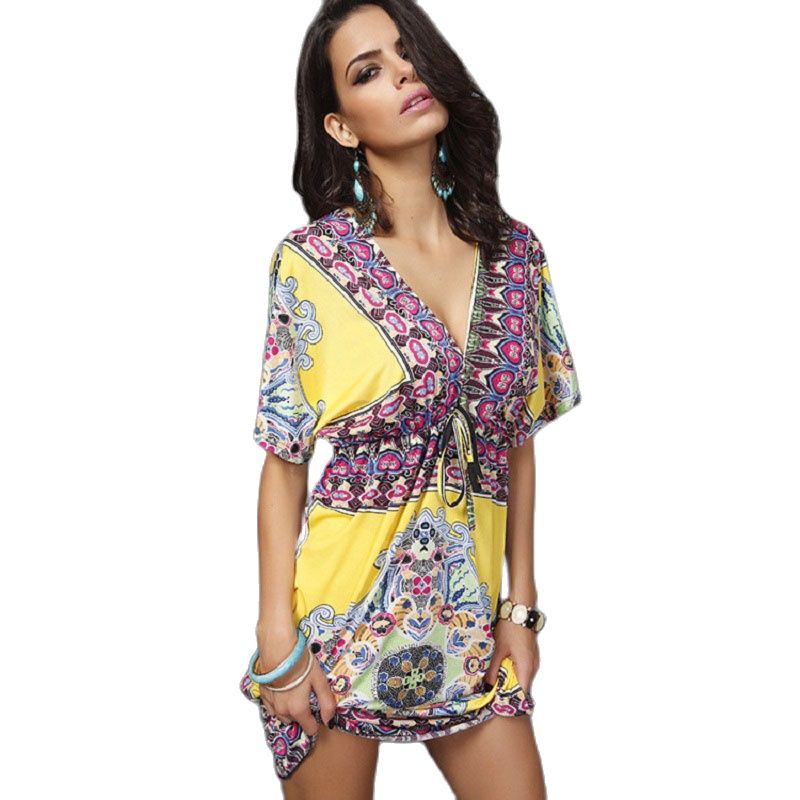 Boho Style NEW Summer Dress Sexy Sundresses Ethnic Print