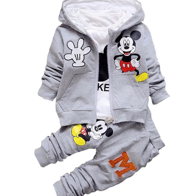 Boys Clothes Cartoon Mickey Minnie Printed Embroidery Autumn Long Sleeve Shirt&hooded Coat&oants 3pcs Child Toddler Girl Clothes B
