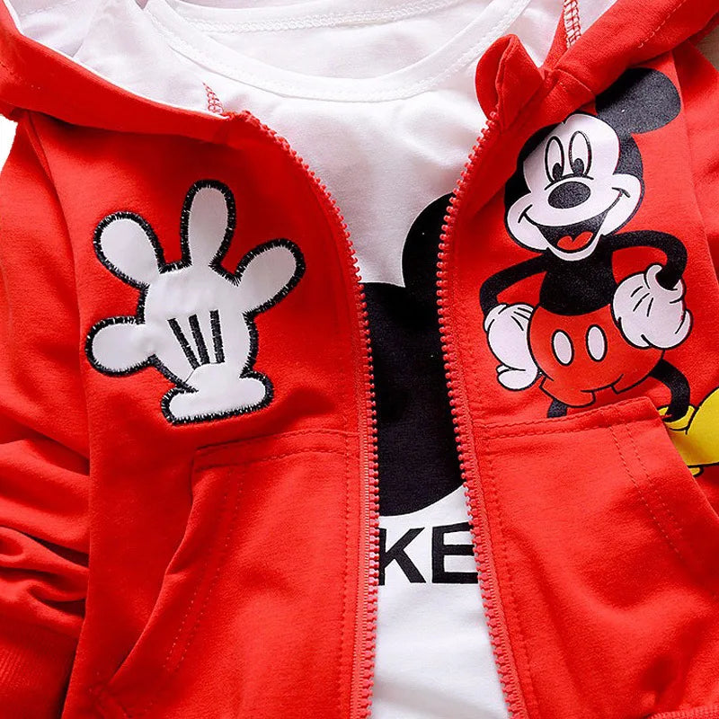 Boys Clothes Cartoon Mickey Minnie Printed Embroidery Autumn Long Sleeve Shirt&hooded Coat&oants 3pcs Child Toddler Girl Clothes