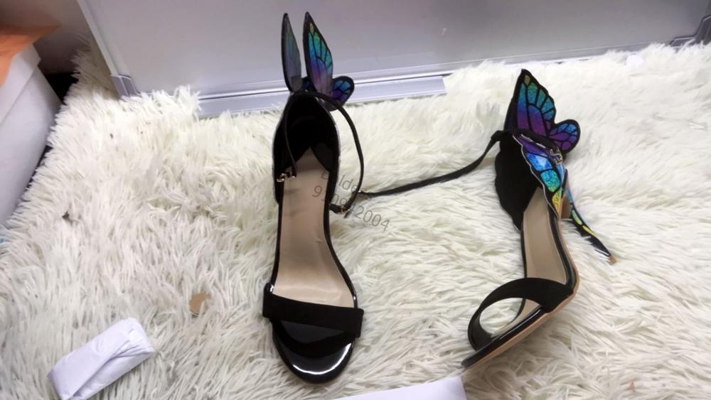 Brand Design Butterfly Back Sandals Angel Wing Sandalias Woman High Heels Buckle Strap Thin Heels Lady Pumps