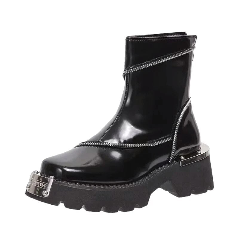 Brand Women Platform Shoes Mid Heels Zipper Chelsea Boots Winter 2024 Designer New Mujer Motocycle Boots Pumps Punk Ankle Botas