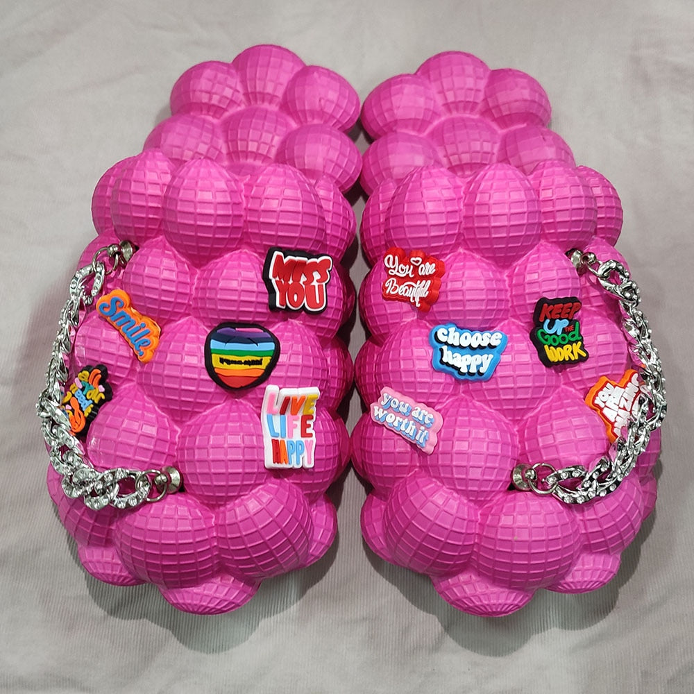 Bubble Slides With Charms For Women Fashion Chain Inspirational Quotes Bubble Sandals - House Slippers Platform Shoes for Men