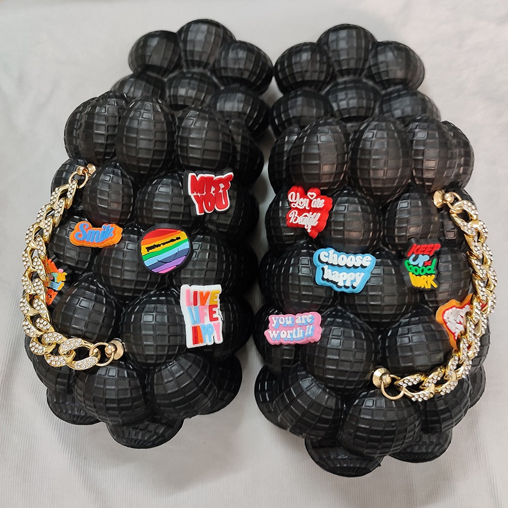 Bubble Slides With Charms For Women Fashion Chain Inspirational Quotes Bubble Sandals - House Slippers Platform Shoes for Men