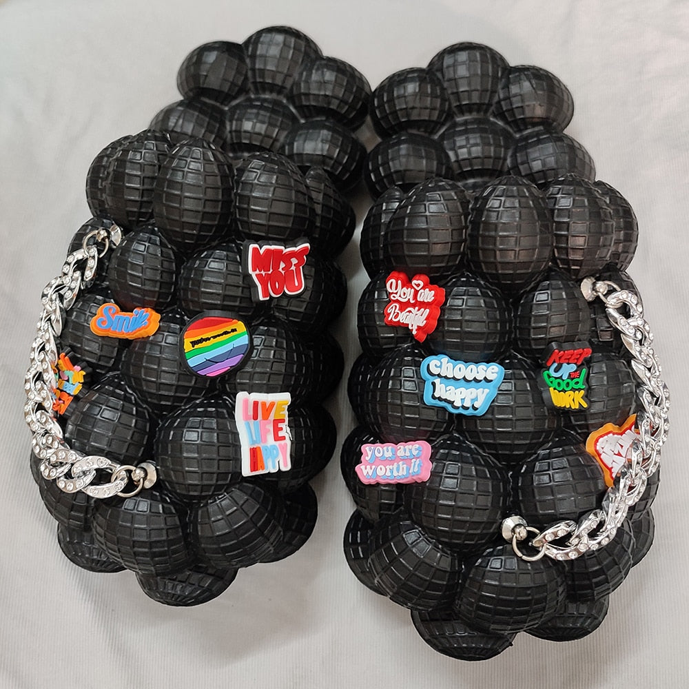 Bubble Slides With Charms For Women Fashion Chain Inspirational Quotes Bubble Sandals - House Slippers Platform Shoes for Men