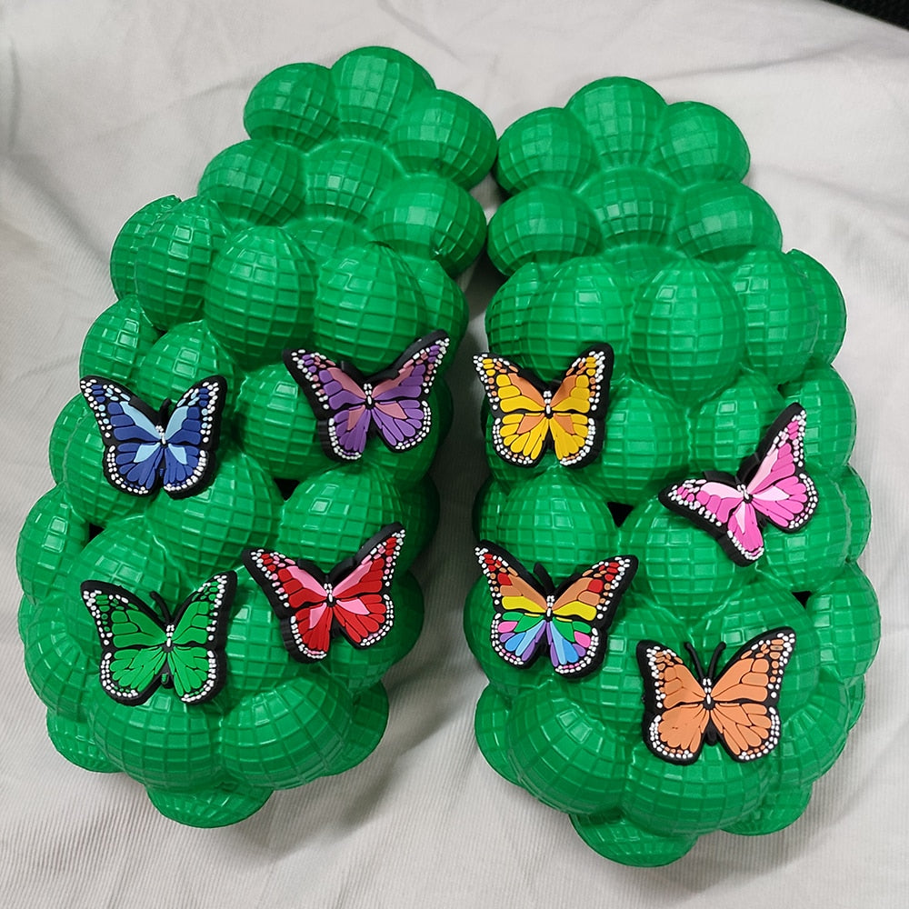 Bubble Slides With Charms For Women Fashion Chain Inspirational Quotes Bubble Sandals - House Slippers Platform Shoes for Men butterfly green