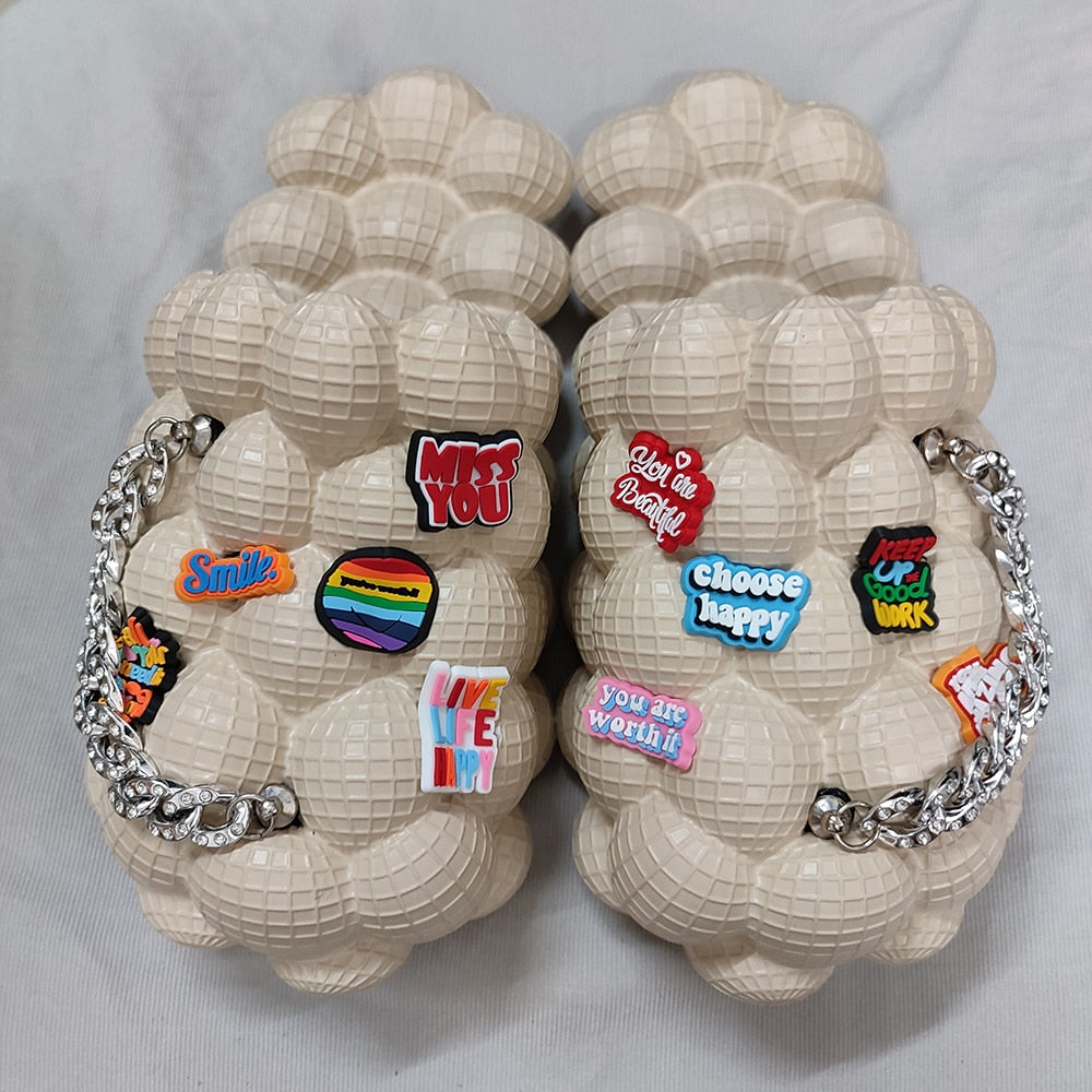 Bubble Slides With Charms For Women Fashion Chain Inspirational Quotes Bubble Sandals - House Slippers Platform Shoes for Men