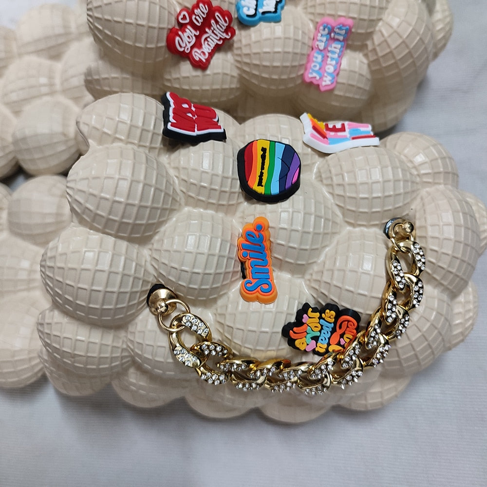 Bubble Slides With Charms For Women Fashion Chain Inspirational Quotes Bubble Sandals - House Slippers Platform Shoes for Men