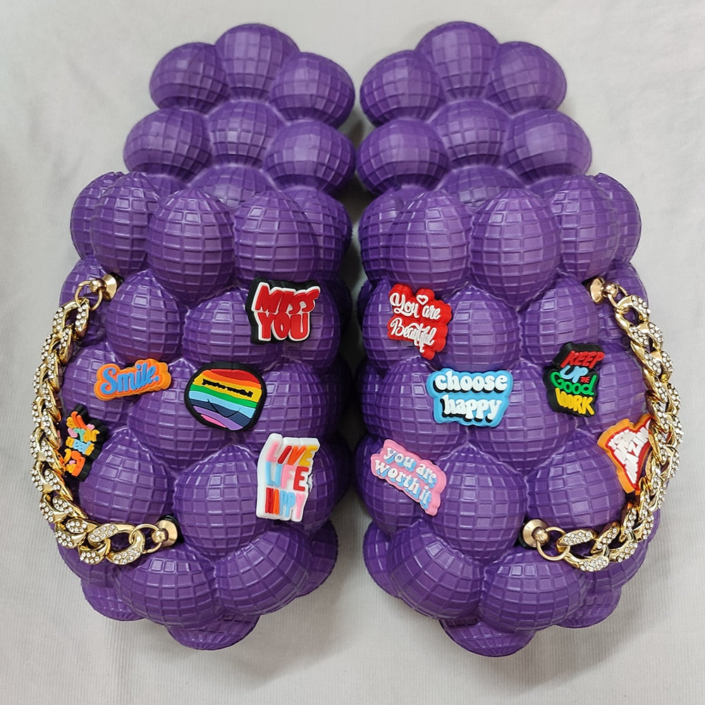 Bubble Slides With Charms For Women Fashion Chain Inspirational Quotes Bubble Sandals - House Slippers Platform Shoes for Men