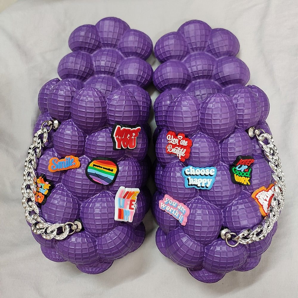 Bubble Slides With Charms For Women Fashion Chain Inspirational Quotes Bubble Sandals - House Slippers Platform Shoes for Men