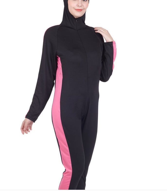 Burkini Conservative One-piece Swimsuit Color Matching Ladies Wetsuit
