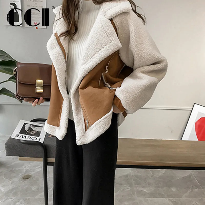 CCI 2024 Women Jackets Outerwears Suede Fur Thick Winter Coat Promotion Polyester Pockets Solid Casual Female Coats YJ017C