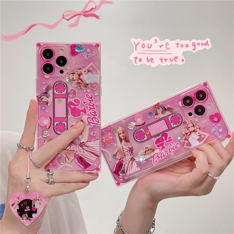 Cartoon Barbie Princess Tape Mobile Phone Case Iphone 14Promax Silicone Protective Shell Back Cover Holder Keychain Pendant Gift