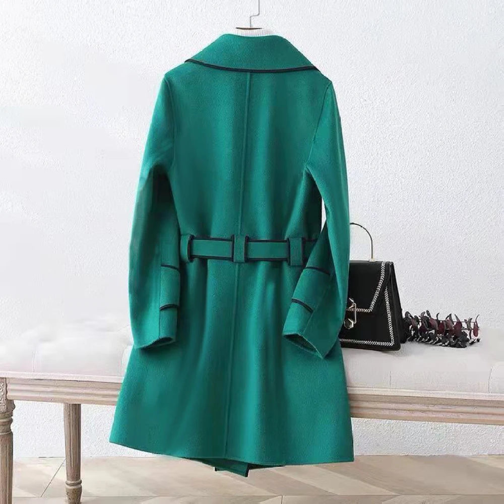 Cashmere Belt Winter Long Women's Overcoat Outwear Korean Fashion Elegant and Mature Trench Coats Female Lapel Woolen Cardigan