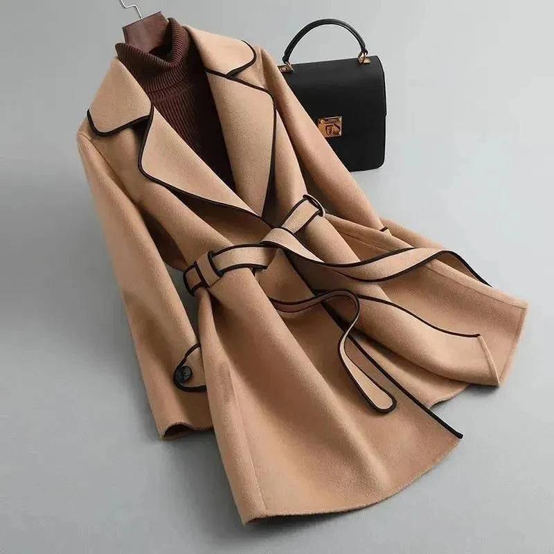 Cashmere Belt Winter Long Women's Overcoat Outwear Korean Fashion Elegant and Mature Trench Coats Female Lapel Woolen Cardigan Khaki