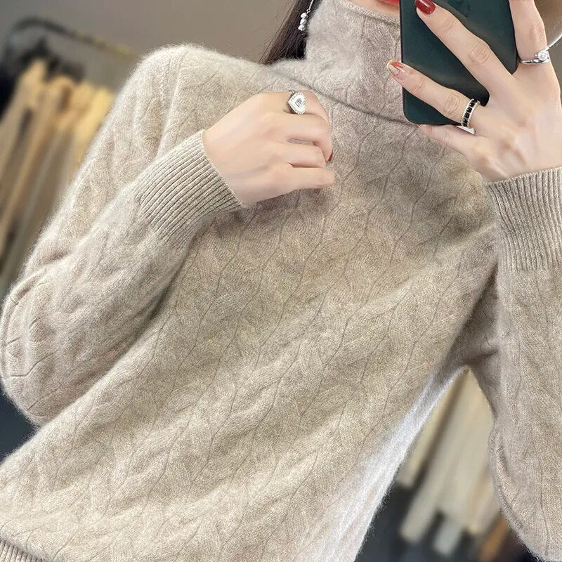 Cashmere sweater for women with 100 pure cashmere pile up collar loose fitting sweater for autumn and winter, new large high