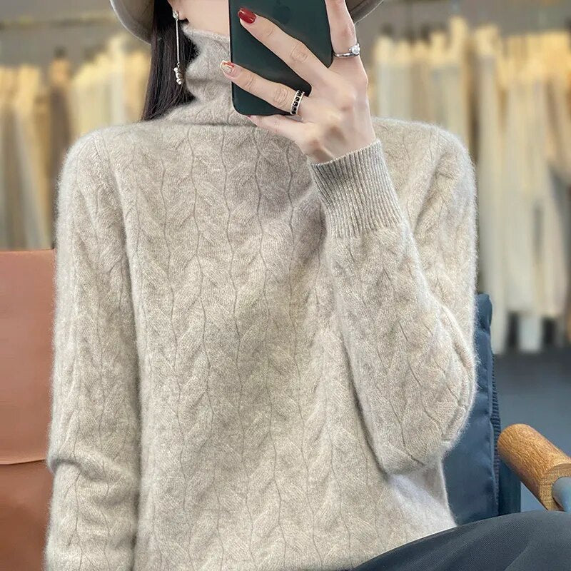 Cashmere sweater for women with 100 pure cashmere pile up collar loose fitting sweater for autumn and winter, new large high