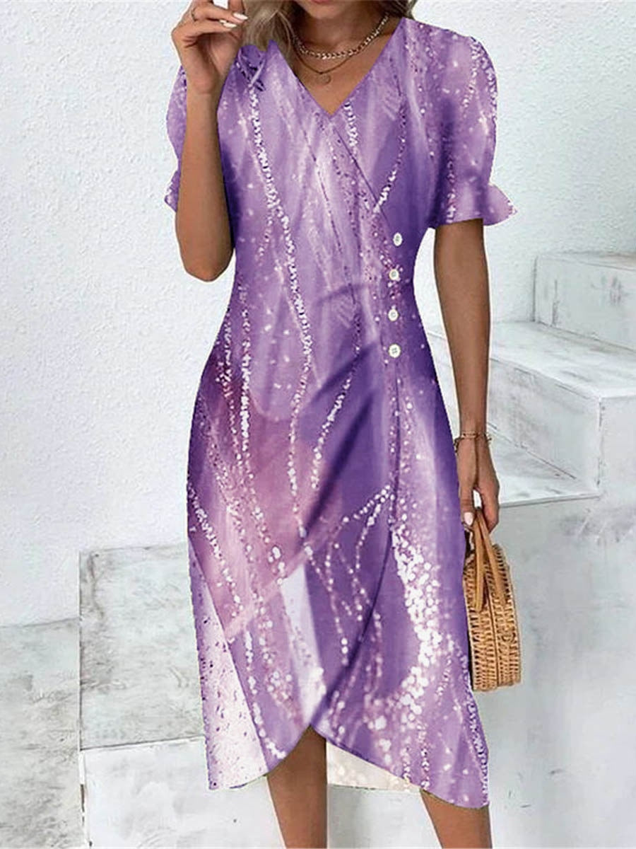 Casual Dress Flower Printing Vintage Sundress Comfortable Boho Dress Fashion Lavender