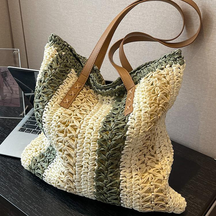 Casual Large Capacity Straw Woven Tote Shoulder Bags For Women Luxury Designer Beach Ladies Handbags 2024 New Summer Shopping