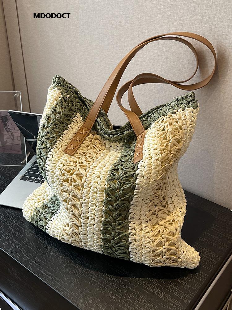 Casual Large Capacity Straw Woven Tote Shoulder Bags For Women Luxury Designer Beach Ladies Handbags 2024 New Summer Shopping