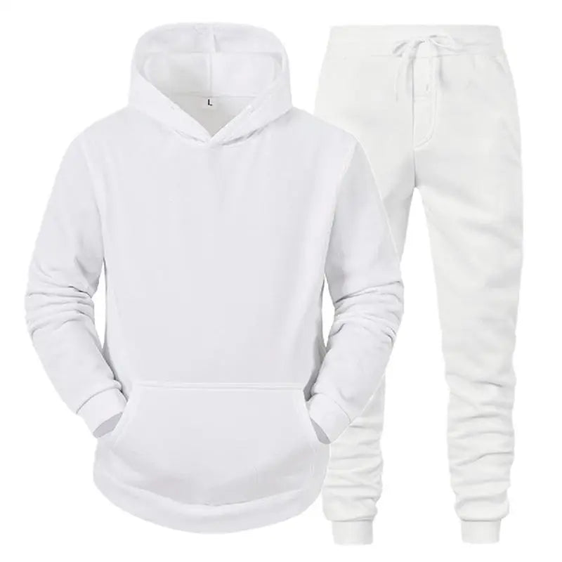 Casual Solid Color Tracksuit for Men Pullover Hooded Tops and Drawstring Pants Two Pieces Suits Fitness Jogging Sports Outfits
