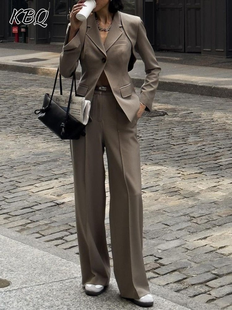 Casual Two Piece Sets For Women Notched Collar Detachable Long Sleeve Blazer High Waist straigth Trousers Solid Sets Female