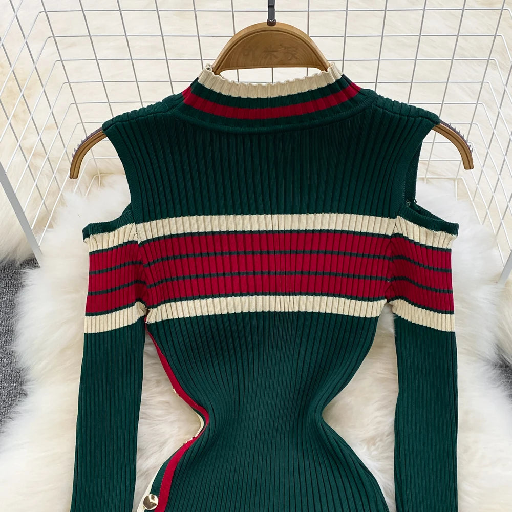 Chic Fashion Sexy Wrap Hips Split Knitted Dress Women Autumn Winter Elegant Rib Knit Bodycon Sweater Dress Lady Outfits