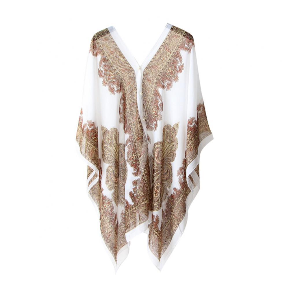 Chiffon Beach Cover Up Kaftan Beach Tunic Dress Bikini Cover Up White