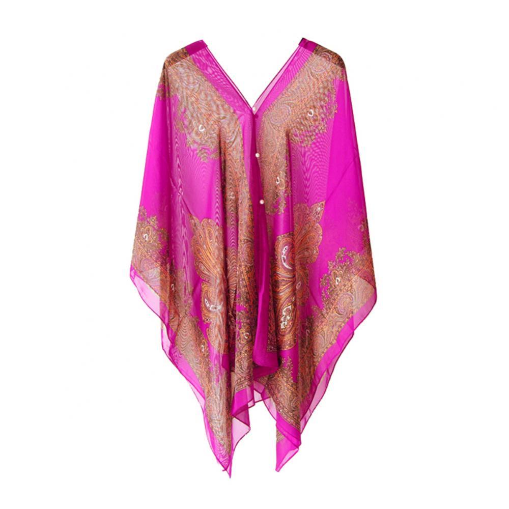 Chiffon Beach Cover Up Kaftan Beach Tunic Dress Bikini Cover Up Rose Red