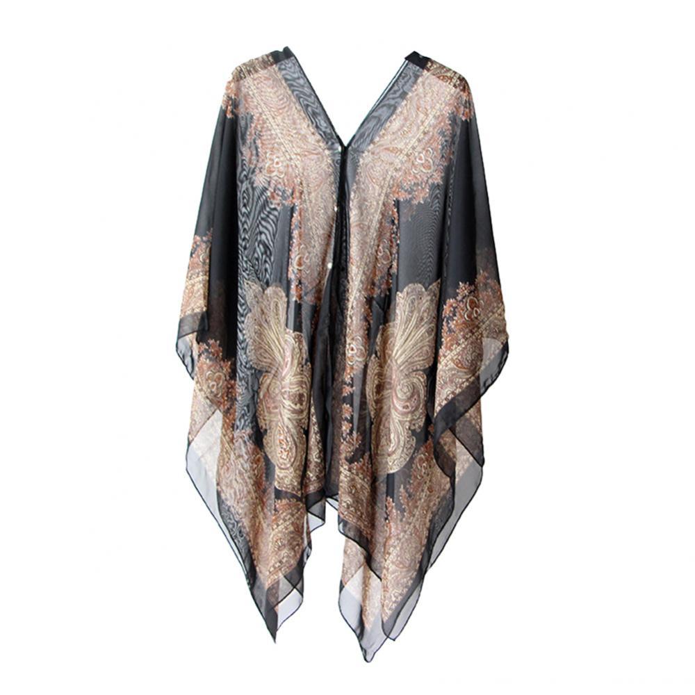 Chiffon Beach Cover Up Kaftan Beach Tunic Dress Bikini Cover Up Black